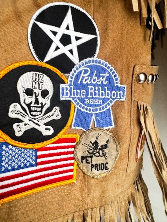 Vintage Light Beige Fringe Suede Jacket with Patches S - Picture 15 of 16